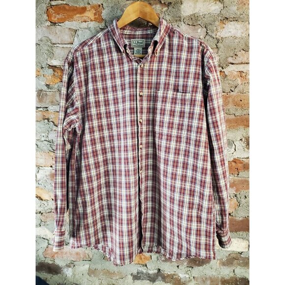 Lands End Mens Shirt Sz M Red Plaid Cotton A - Picture 1 of 3